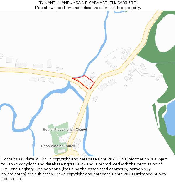 TY NANT, LLANPUMSAINT, CARMARTHEN, SA33 6BZ: Location map and indicative extent of plot