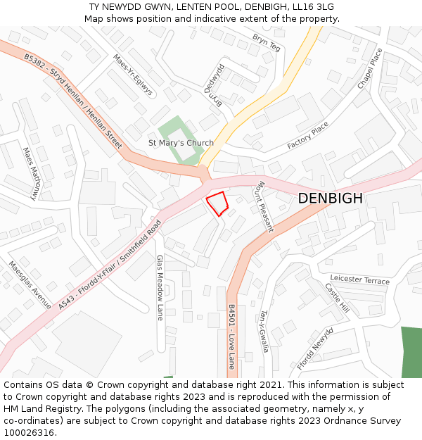 TY NEWYDD GWYN, LENTEN POOL, DENBIGH, LL16 3LG: Location map and indicative extent of plot