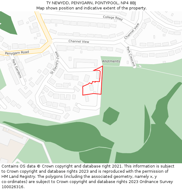 TY NEWYDD, PENYGARN, PONTYPOOL, NP4 8BJ: Location map and indicative extent of plot