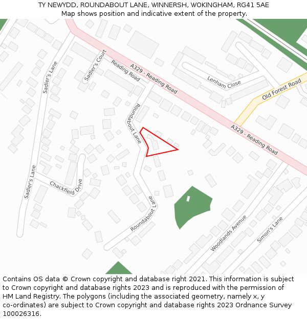 TY NEWYDD, ROUNDABOUT LANE, WINNERSH, WOKINGHAM, RG41 5AE: Location map and indicative extent of plot