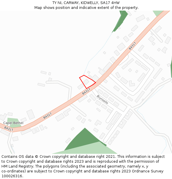 TY NI, CARWAY, KIDWELLY, SA17 4HW: Location map and indicative extent of plot