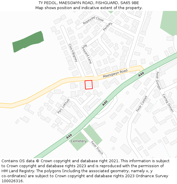 TY PEDOL, MAESGWYN ROAD, FISHGUARD, SA65 9BE: Location map and indicative extent of plot