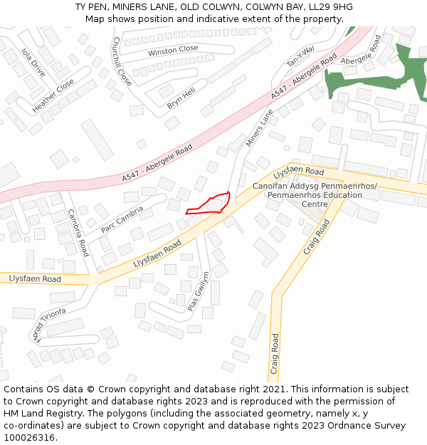 TY PEN, MINERS LANE, OLD COLWYN, COLWYN BAY, LL29 9HG: Location map and indicative extent of plot