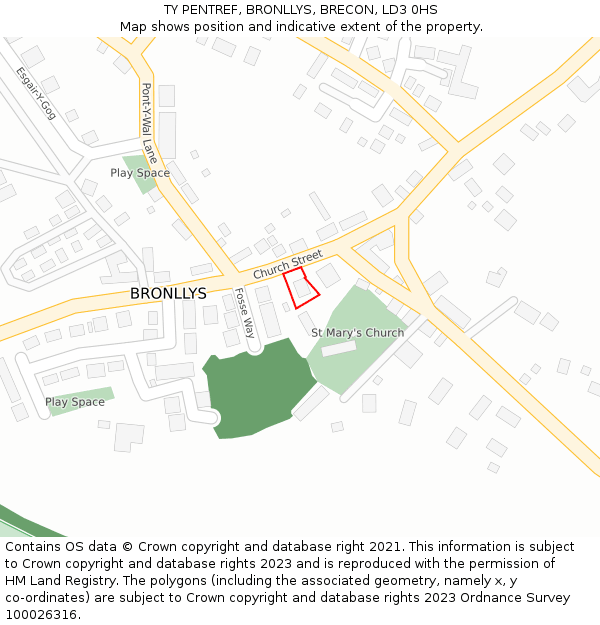TY PENTREF, BRONLLYS, BRECON, LD3 0HS: Location map and indicative extent of plot