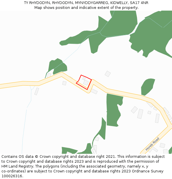 TY RHYDODYN, RHYDODYN, MYNYDDYGARREG, KIDWELLY, SA17 4NR: Location map and indicative extent of plot