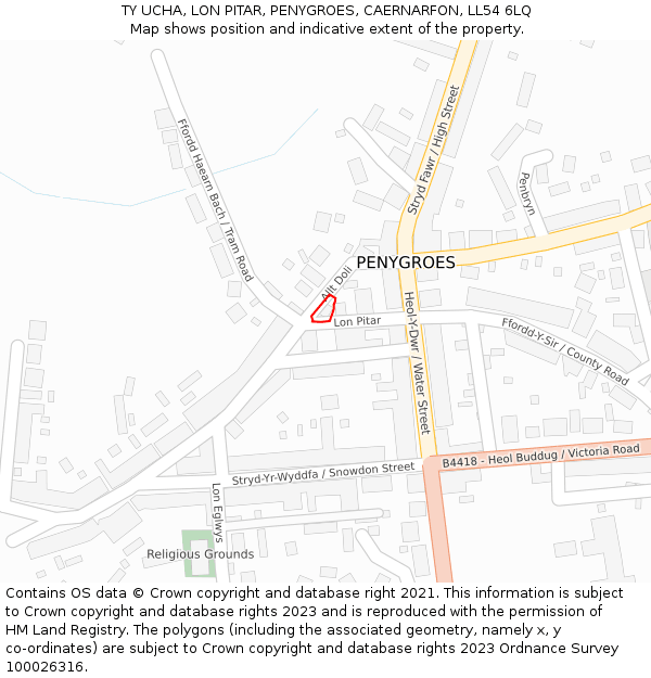 TY UCHA, LON PITAR, PENYGROES, CAERNARFON, LL54 6LQ: Location map and indicative extent of plot