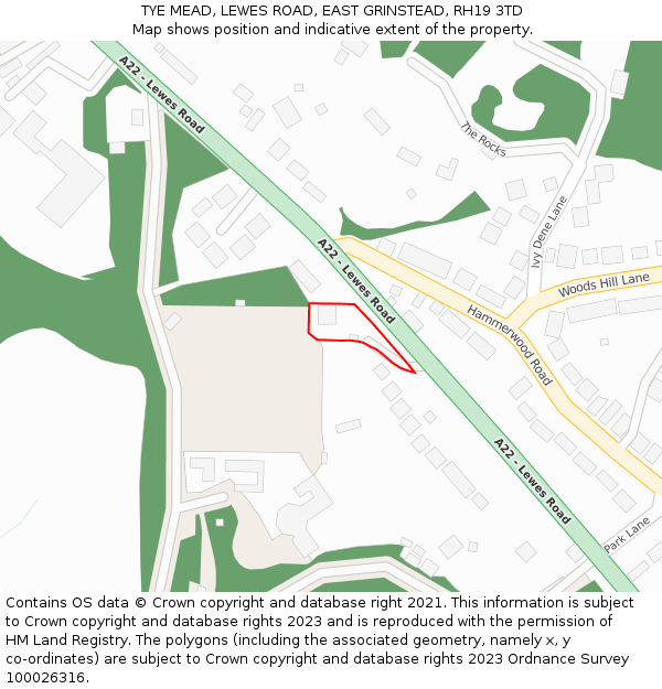 TYE MEAD, LEWES ROAD, EAST GRINSTEAD, RH19 3TD: Location map and indicative extent of plot
