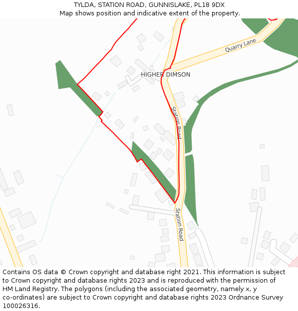 TYLDA, STATION ROAD, GUNNISLAKE, PL18 9DX: Location map and indicative extent of plot