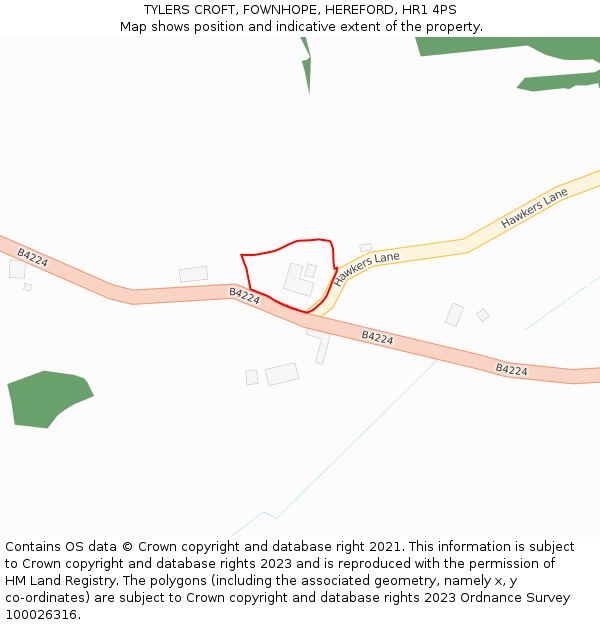 TYLERS CROFT, FOWNHOPE, HEREFORD, HR1 4PS: Location map and indicative extent of plot