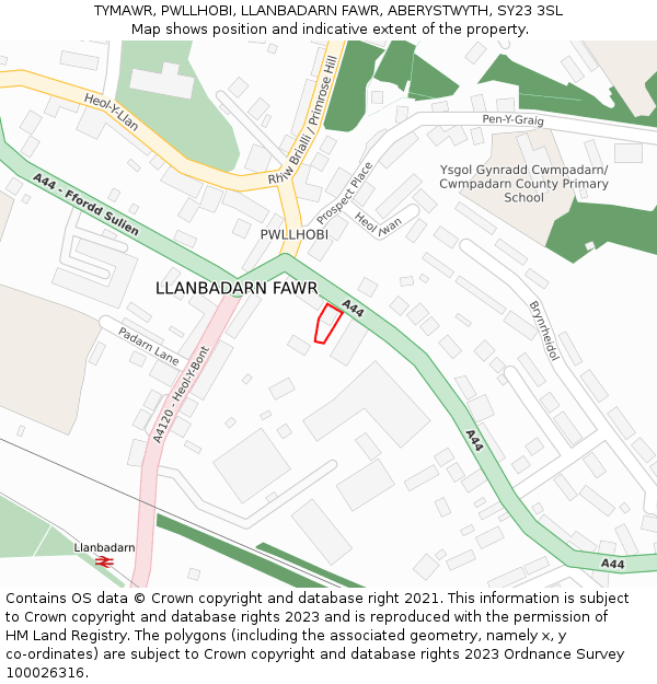 TYMAWR, PWLLHOBI, LLANBADARN FAWR, ABERYSTWYTH, SY23 3SL: Location map and indicative extent of plot