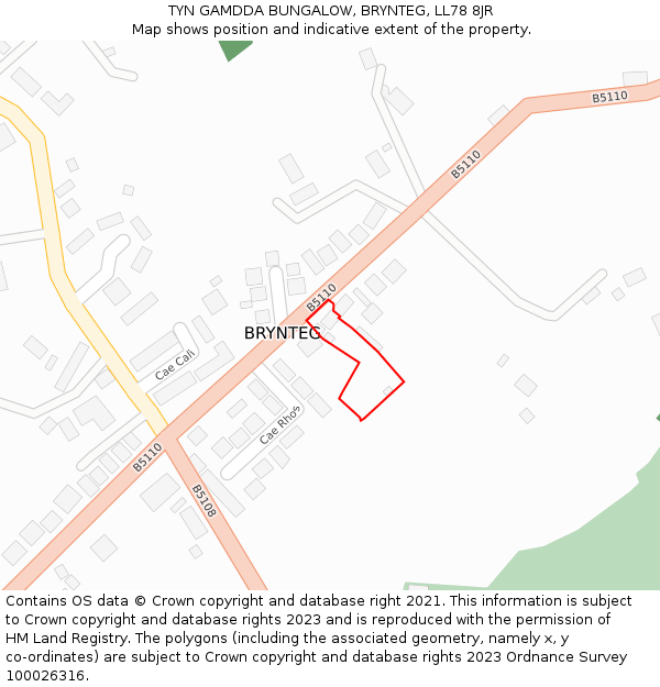 TYN GAMDDA BUNGALOW, BRYNTEG, LL78 8JR: Location map and indicative extent of plot