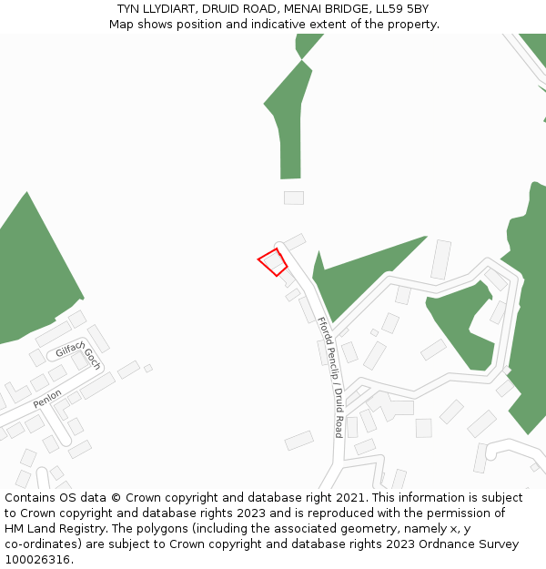 TYN LLYDIART, DRUID ROAD, MENAI BRIDGE, LL59 5BY: Location map and indicative extent of plot