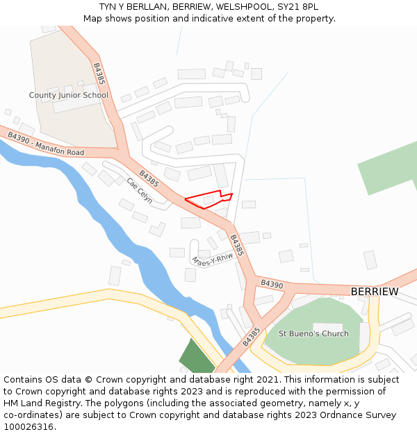 TYN Y BERLLAN, BERRIEW, WELSHPOOL, SY21 8PL: Location map and indicative extent of plot