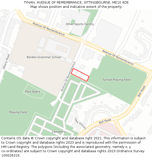 TYNAN, AVENUE OF REMEMBRANCE, SITTINGBOURNE, ME10 4DE: Location map and indicative extent of plot