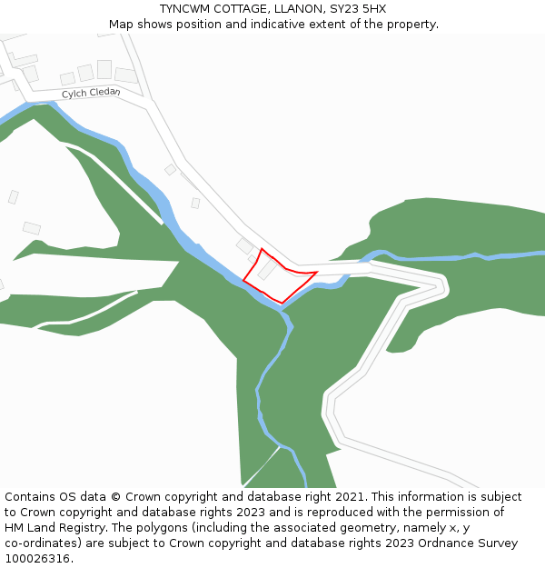 TYNCWM COTTAGE, LLANON, SY23 5HX: Location map and indicative extent of plot