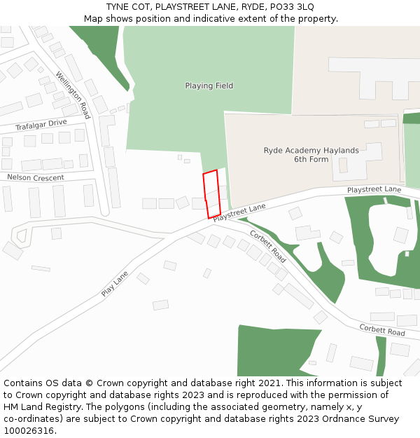 TYNE COT, PLAYSTREET LANE, RYDE, PO33 3LQ: Location map and indicative extent of plot