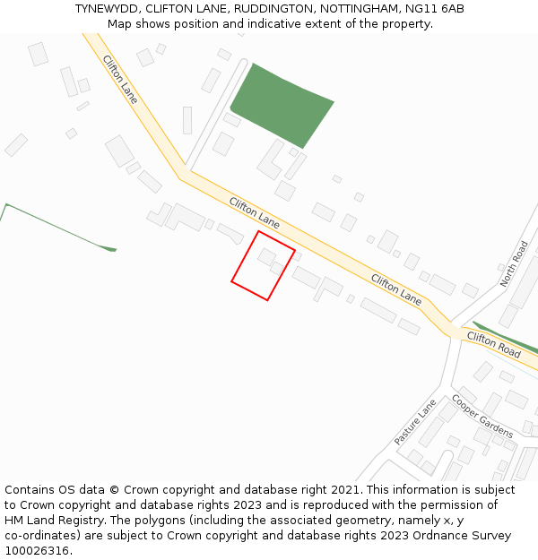 TYNEWYDD, CLIFTON LANE, RUDDINGTON, NOTTINGHAM, NG11 6AB: Location map and indicative extent of plot