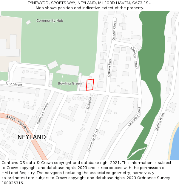 TYNEWYDD, SPORTS WAY, NEYLAND, MILFORD HAVEN, SA73 1SU: Location map and indicative extent of plot