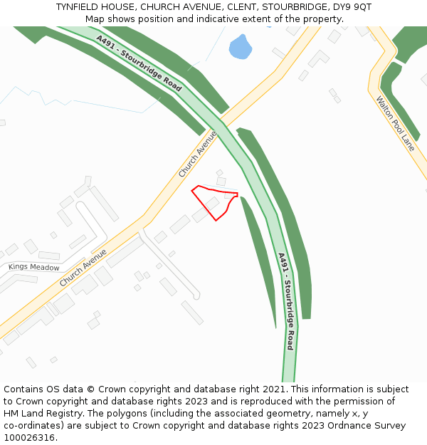 TYNFIELD HOUSE, CHURCH AVENUE, CLENT, STOURBRIDGE, DY9 9QT: Location map and indicative extent of plot