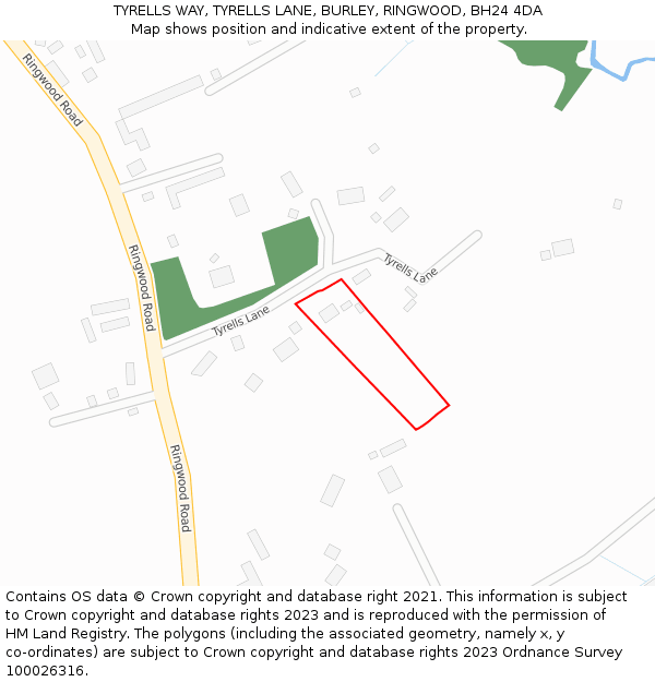 TYRELLS WAY, TYRELLS LANE, BURLEY, RINGWOOD, BH24 4DA: Location map and indicative extent of plot