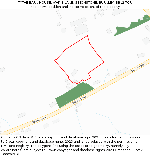 TYTHE BARN HOUSE, WHINS LANE, SIMONSTONE, BURNLEY, BB12 7QR: Location map and indicative extent of plot