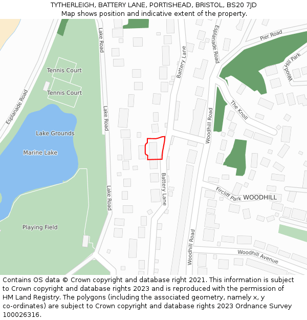 TYTHERLEIGH, BATTERY LANE, PORTISHEAD, BRISTOL, BS20 7JD: Location map and indicative extent of plot