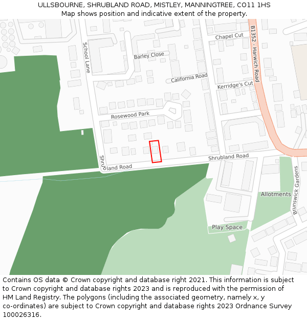 ULLSBOURNE, SHRUBLAND ROAD, MISTLEY, MANNINGTREE, CO11 1HS: Location map and indicative extent of plot