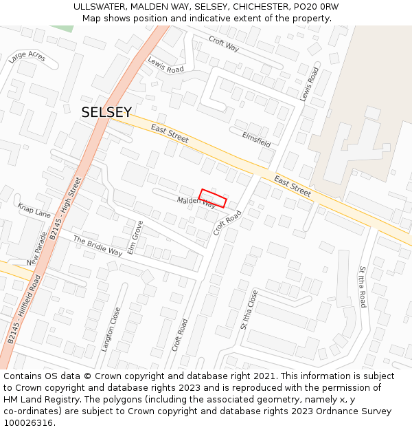 ULLSWATER, MALDEN WAY, SELSEY, CHICHESTER, PO20 0RW: Location map and indicative extent of plot