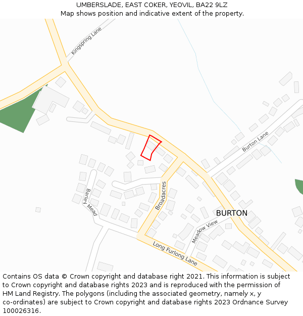 UMBERSLADE, EAST COKER, YEOVIL, BA22 9LZ: Location map and indicative extent of plot