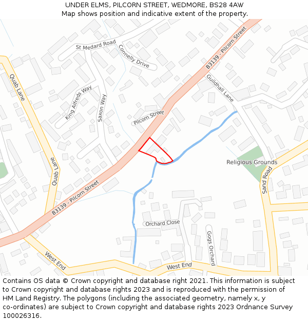 UNDER ELMS, PILCORN STREET, WEDMORE, BS28 4AW: Location map and indicative extent of plot