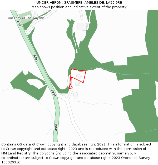 UNDER HERON, GRASMERE, AMBLESIDE, LA22 9RB: Location map and indicative extent of plot