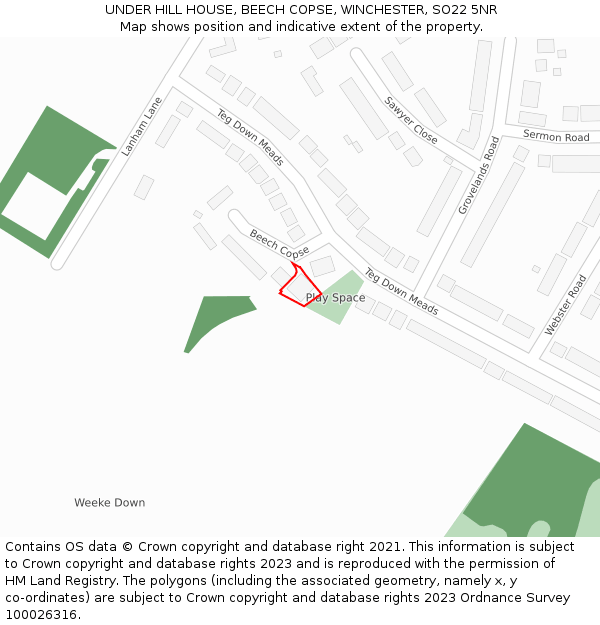 UNDER HILL HOUSE, BEECH COPSE, WINCHESTER, SO22 5NR: Location map and indicative extent of plot