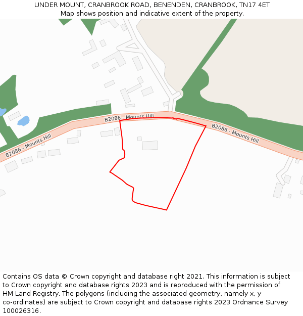 UNDER MOUNT, CRANBROOK ROAD, BENENDEN, CRANBROOK, TN17 4ET: Location map and indicative extent of plot