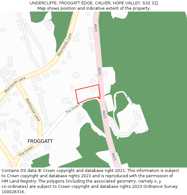 UNDERCLIFFE, FROGGATT EDGE, CALVER, HOPE VALLEY, S32 3ZJ: Location map and indicative extent of plot