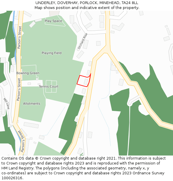 UNDERLEY, DOVERHAY, PORLOCK, MINEHEAD, TA24 8LL: Location map and indicative extent of plot