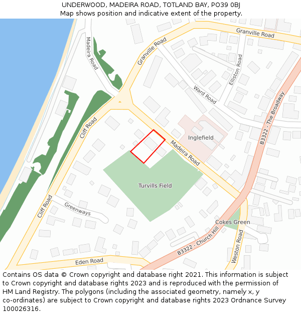 UNDERWOOD, MADEIRA ROAD, TOTLAND BAY, PO39 0BJ: Location map and indicative extent of plot