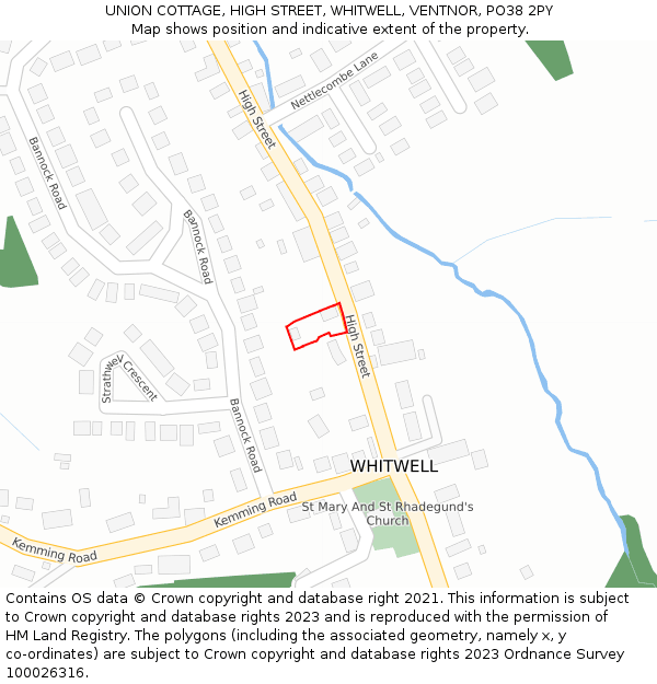 UNION COTTAGE, HIGH STREET, WHITWELL, VENTNOR, PO38 2PY: Location map and indicative extent of plot