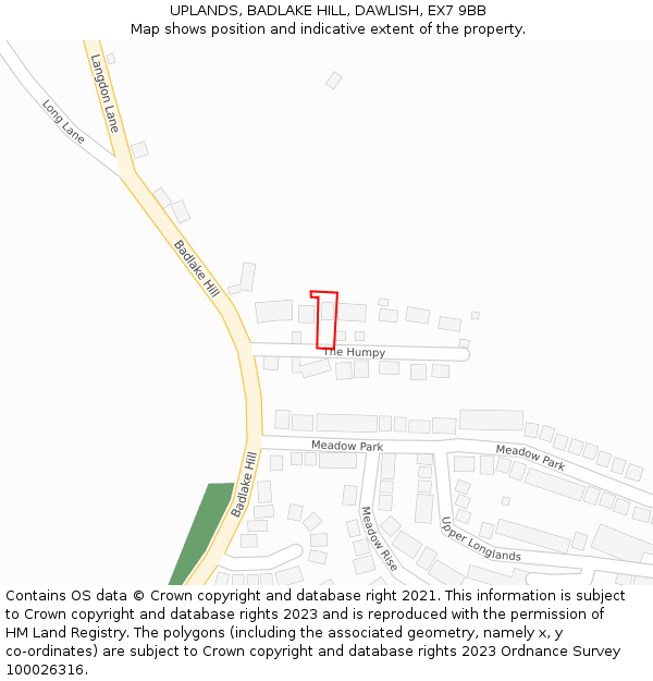 UPLANDS, BADLAKE HILL, DAWLISH, EX7 9BB: Location map and indicative extent of plot