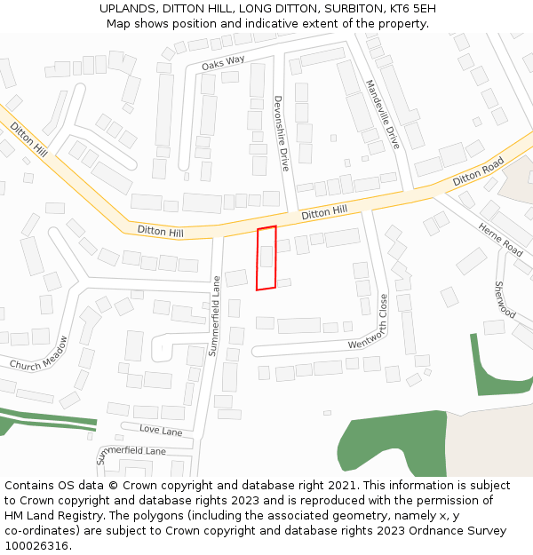 UPLANDS, DITTON HILL, LONG DITTON, SURBITON, KT6 5EH: Location map and indicative extent of plot