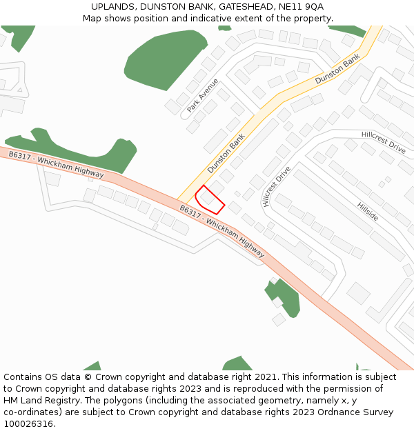 UPLANDS, DUNSTON BANK, GATESHEAD, NE11 9QA: Location map and indicative extent of plot