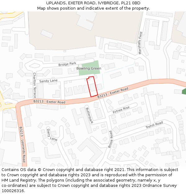 UPLANDS, EXETER ROAD, IVYBRIDGE, PL21 0BD: Location map and indicative extent of plot