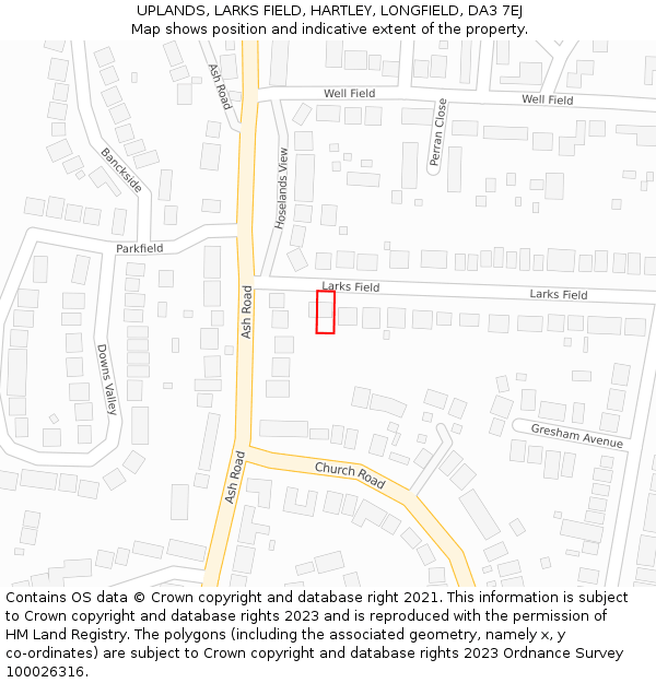 UPLANDS, LARKS FIELD, HARTLEY, LONGFIELD, DA3 7EJ: Location map and indicative extent of plot