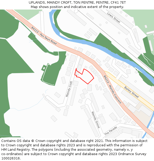 UPLANDS, MAINDY CROFT, TON PENTRE, PENTRE, CF41 7ET: Location map and indicative extent of plot