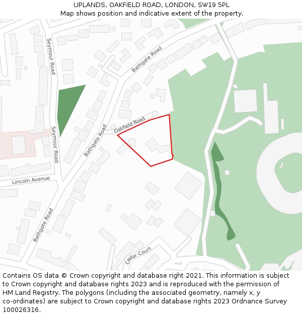 UPLANDS, OAKFIELD ROAD, LONDON, SW19 5PL: Location map and indicative extent of plot