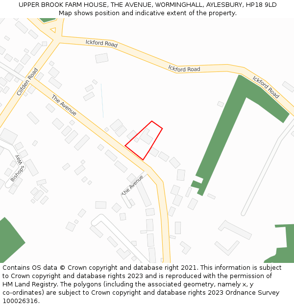 UPPER BROOK FARM HOUSE, THE AVENUE, WORMINGHALL, AYLESBURY, HP18 9LD: Location map and indicative extent of plot