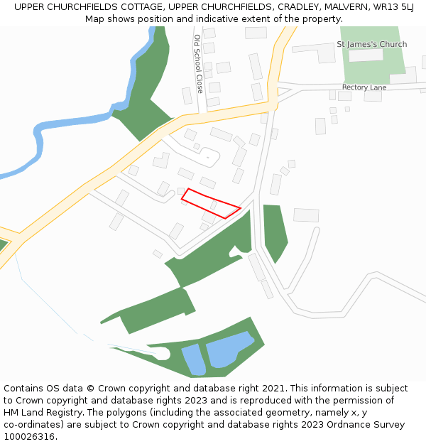 UPPER CHURCHFIELDS COTTAGE, UPPER CHURCHFIELDS, CRADLEY, MALVERN, WR13 5LJ: Location map and indicative extent of plot