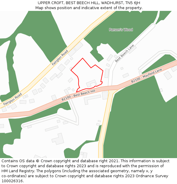 UPPER CROFT, BEST BEECH HILL, WADHURST, TN5 6JH: Location map and indicative extent of plot