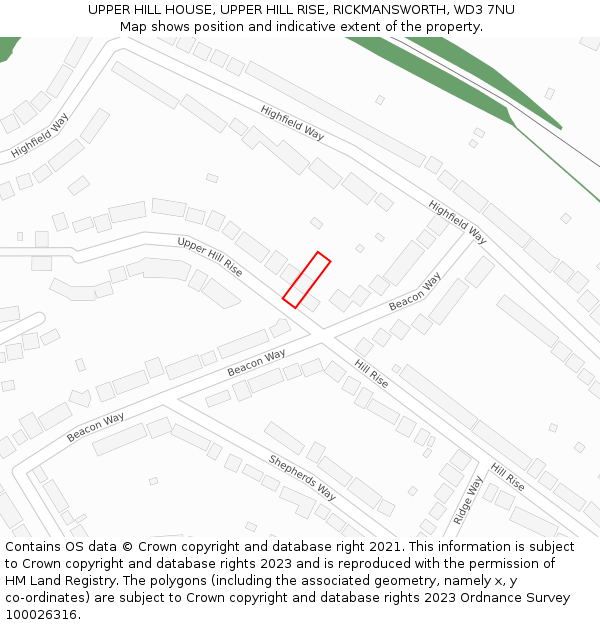 UPPER HILL HOUSE, UPPER HILL RISE, RICKMANSWORTH, WD3 7NU: Location map and indicative extent of plot