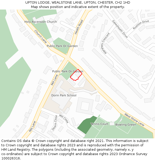 UPTON LODGE, WEALSTONE LANE, UPTON, CHESTER, CH2 1HD: Location map and indicative extent of plot