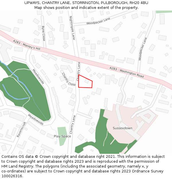 UPWAYS, CHANTRY LANE, STORRINGTON, PULBOROUGH, RH20 4BU: Location map and indicative extent of plot